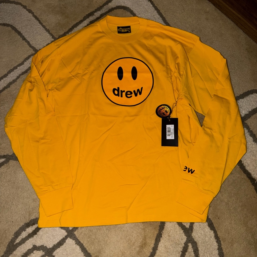 drew House Men's Yellow Long Sleeve Smiley Logo Shirt size Medium